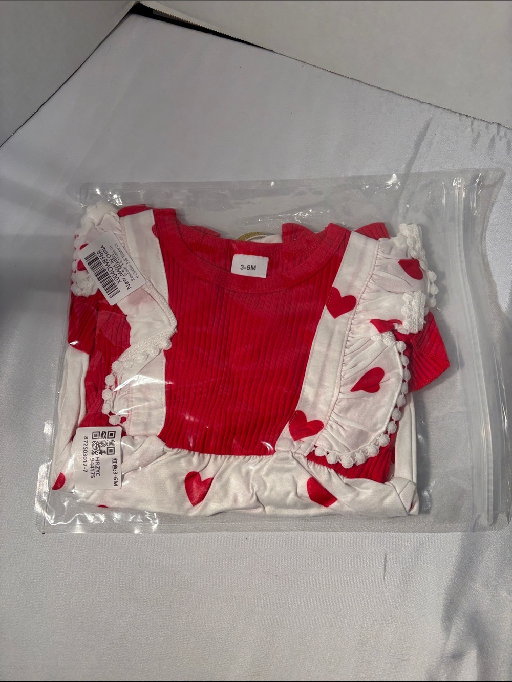 Source Unknown Red Ribbed Tee with White Heart Ruffle